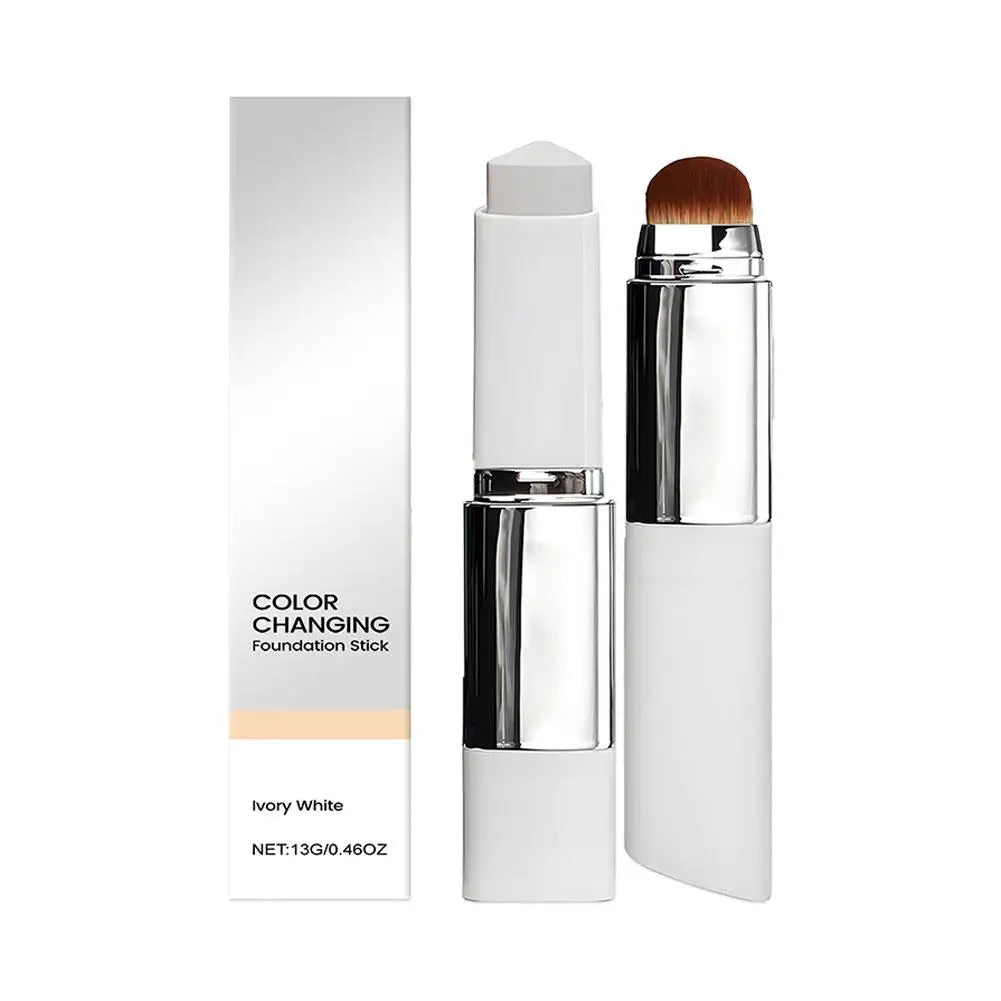 Liquid, lightweight, moisturizing, brightening, two-in-one color-changing foundation stick that works on all skin types