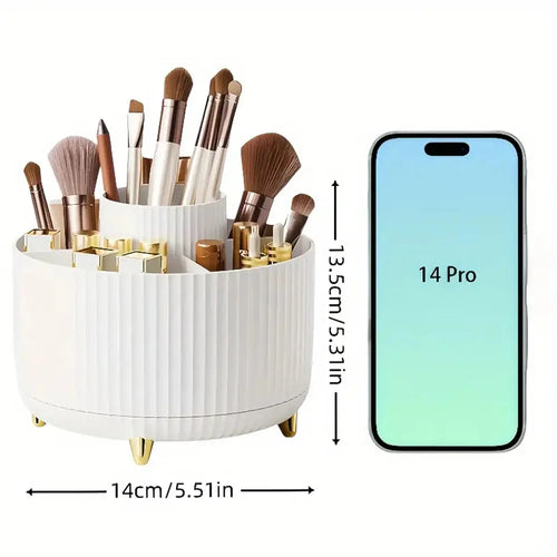360° Rotating Makeup Organizer - Single Plastic Cosmetic Storage Unit with Five Compartments - Versatile Holder for Brushes