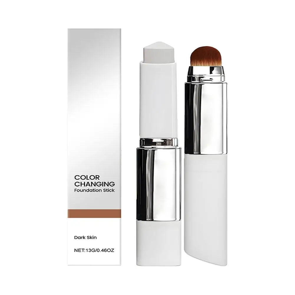 Liquid, lightweight, moisturizing, brightening, two-in-one color-changing foundation stick that works on all skin types