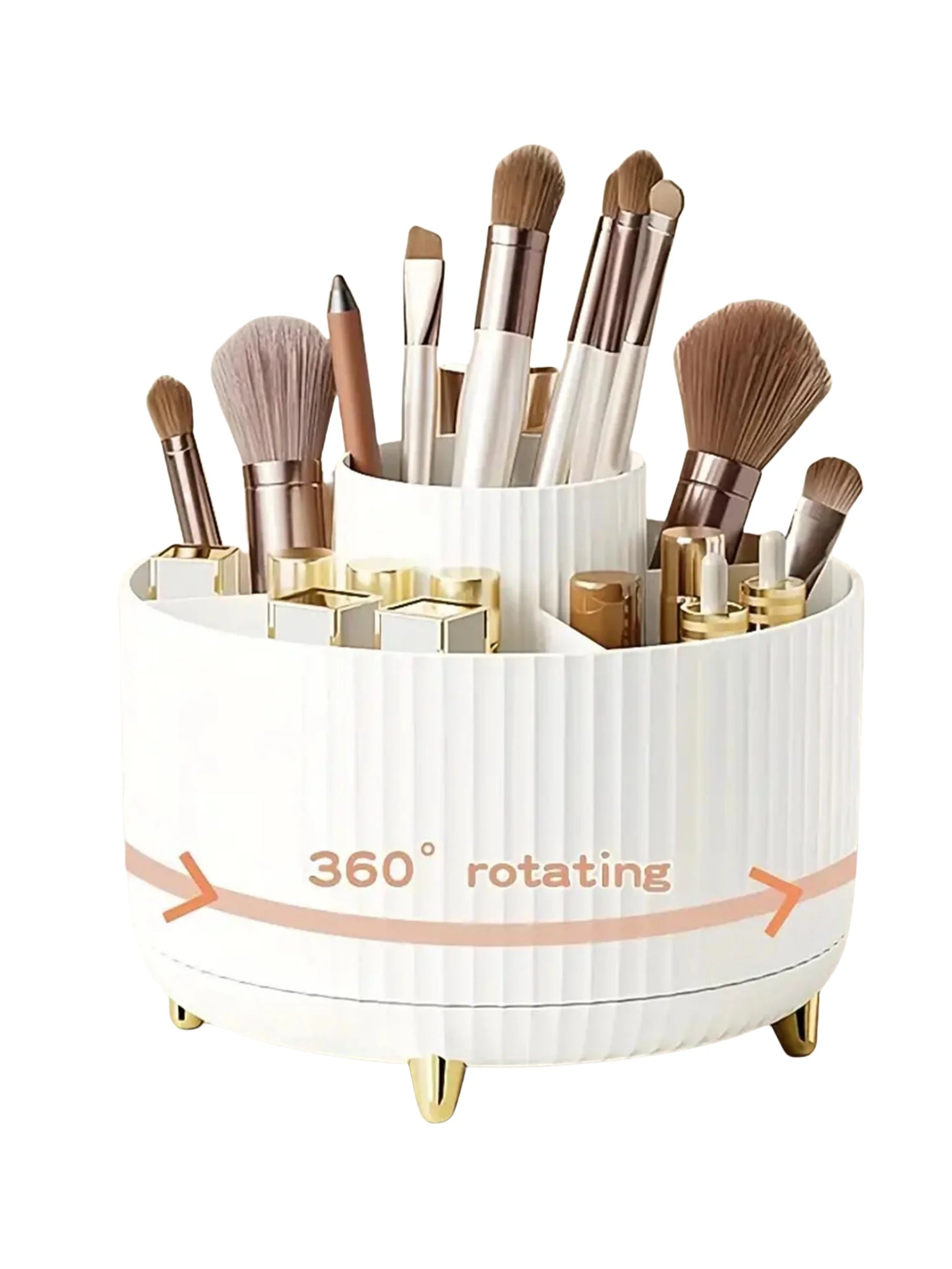 360° Rotating Makeup Organizer - Single Plastic Cosmetic Storage Unit with Five Compartments - Versatile Holder for Brushes