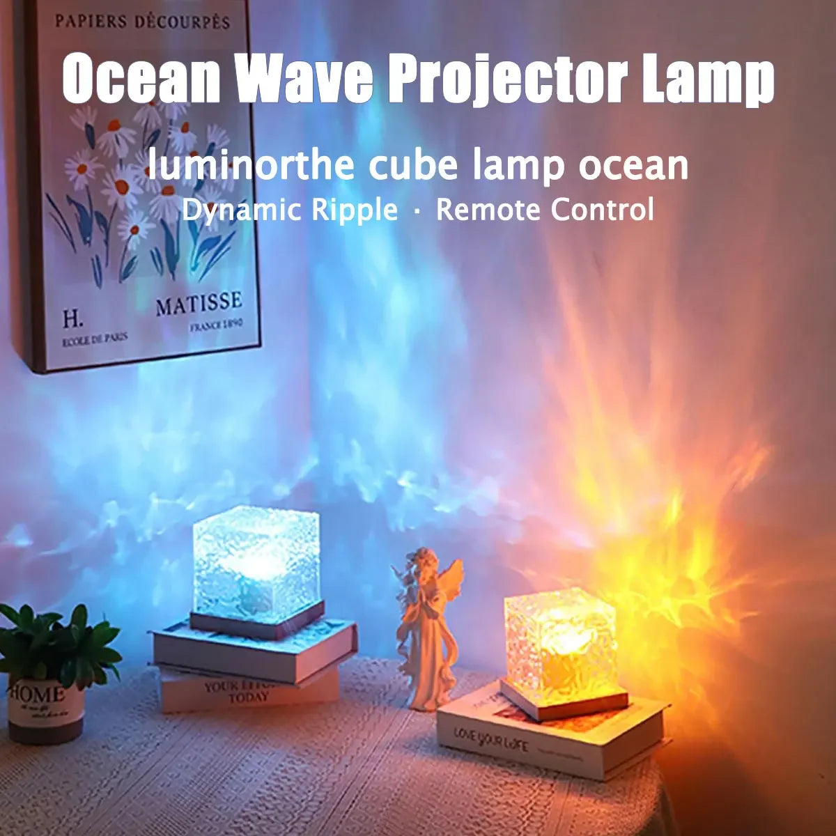 Water Ripple Projector in 3/16 Colors, Dynamic Rotating LED Night Light with Remote Dimming, and Romantic Ocean Decor Lamp for Family Bedrooms