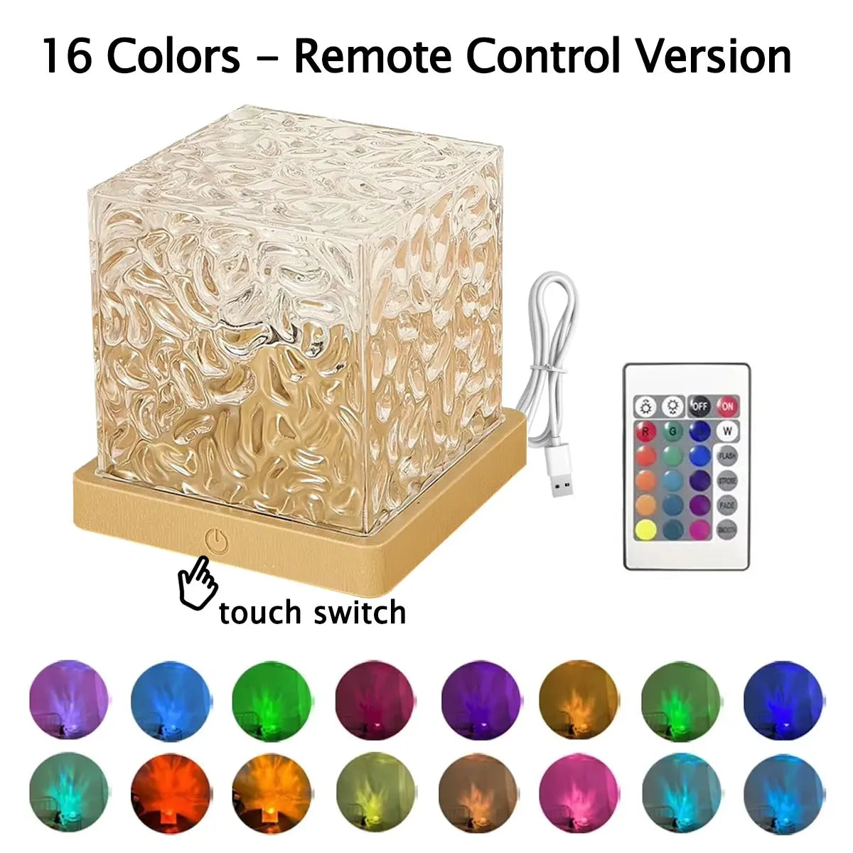 Water Ripple Projector in 3/16 Colors, Dynamic Rotating LED Night Light with Remote Dimming, and Romantic Ocean Decor Lamp for Family Bedrooms