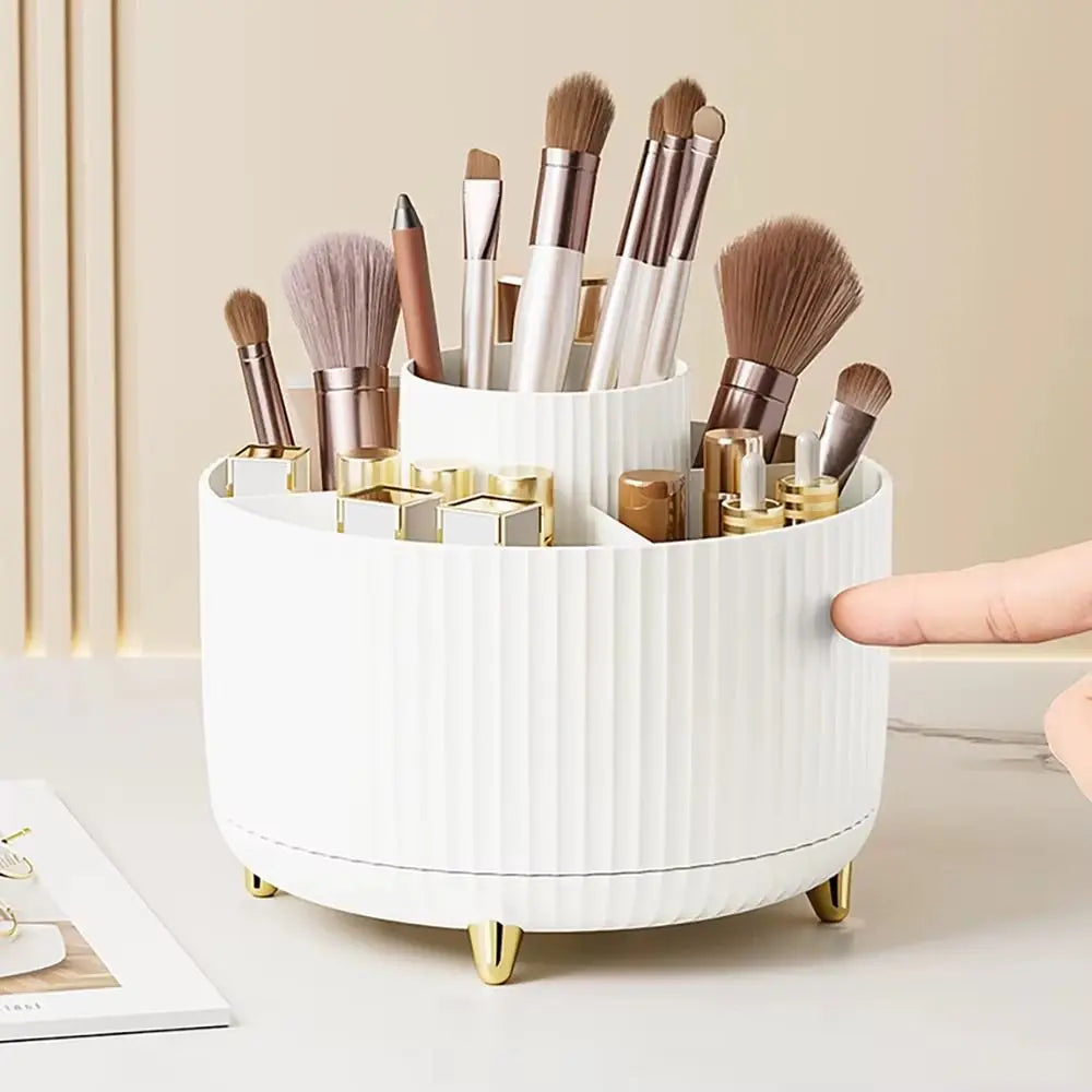 Rotating Make-up Brush Organiser 360° Multi Compartment Pen Holder Easy Access Storage Box