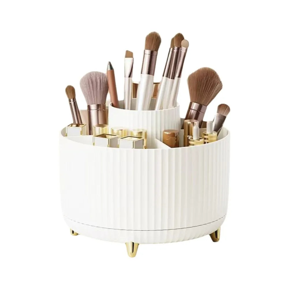 Rotating Make-up Brush Organiser 360° Multi Compartment Pen Holder Easy Access Storage Box
