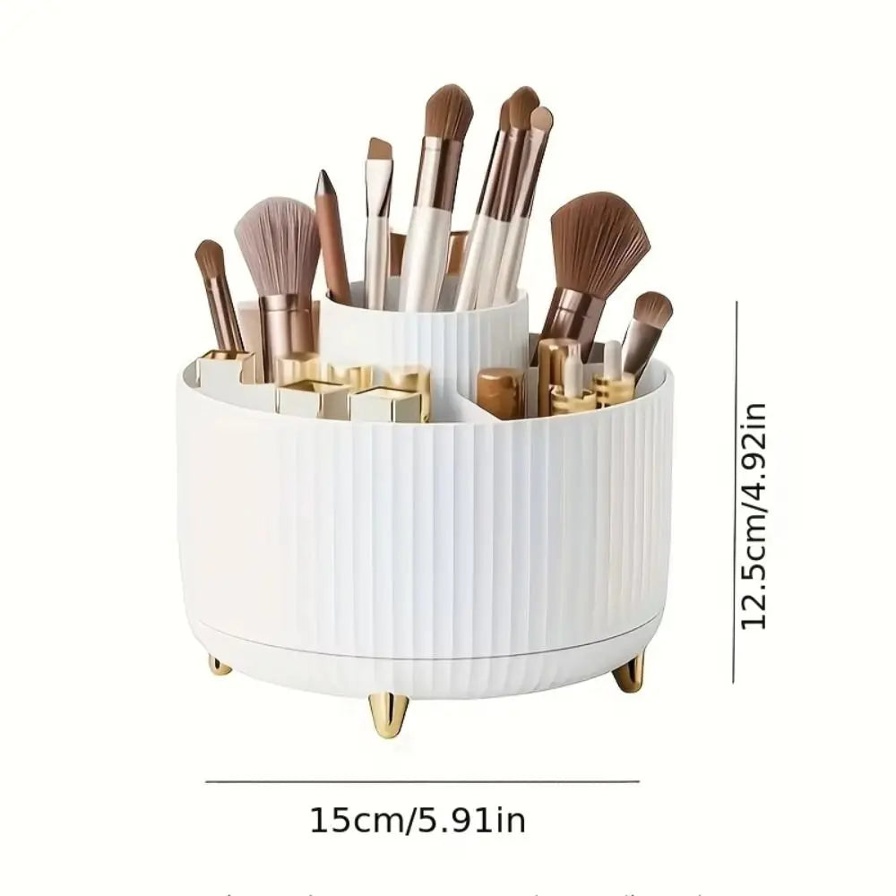 Rotating Make-up Brush Organiser 360° Multi Compartment Pen Holder Easy Access Storage Box