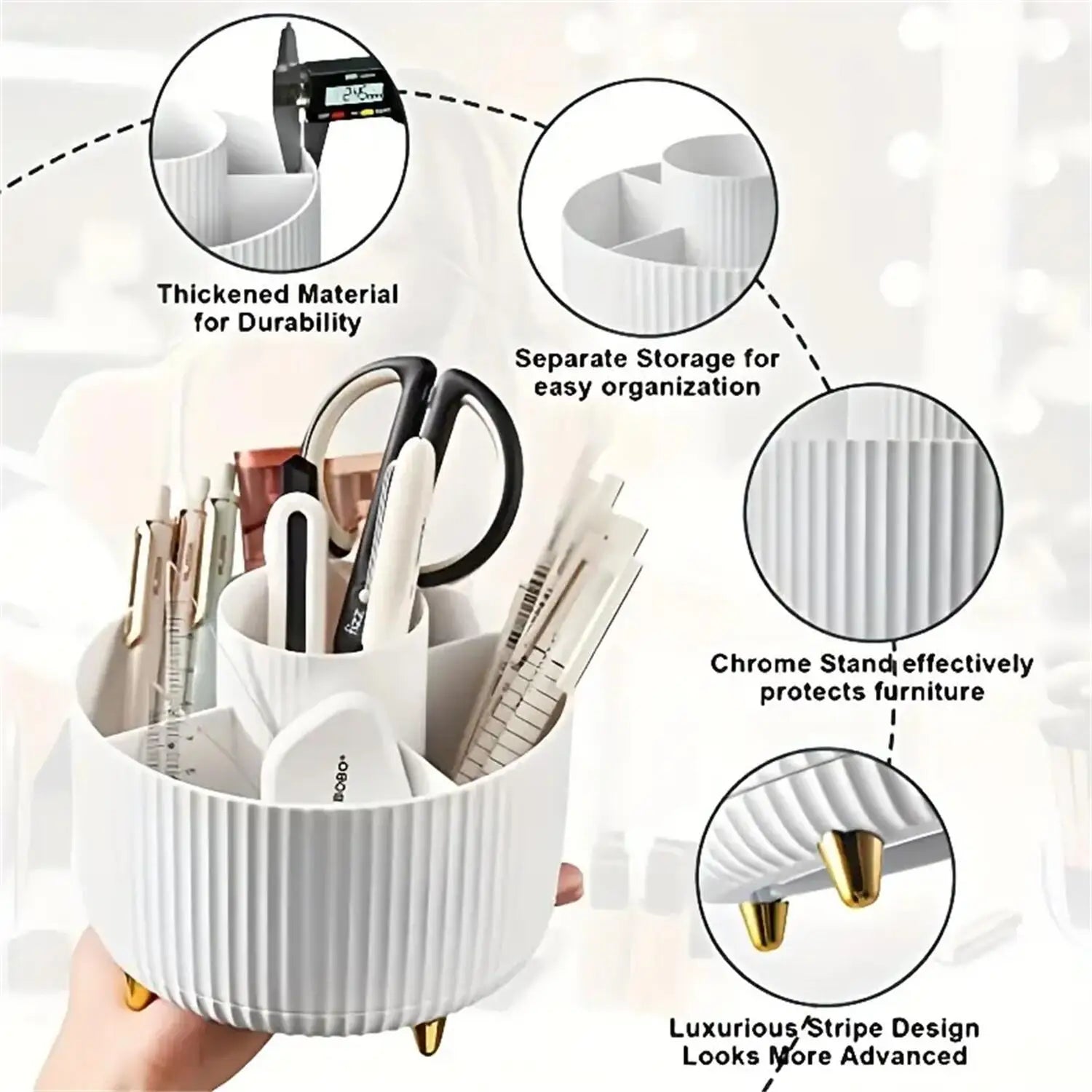 360° Rotating Makeup Organizer - Single Plastic Cosmetic Storage Unit with Five Compartments - Versatile Holder for Brushes