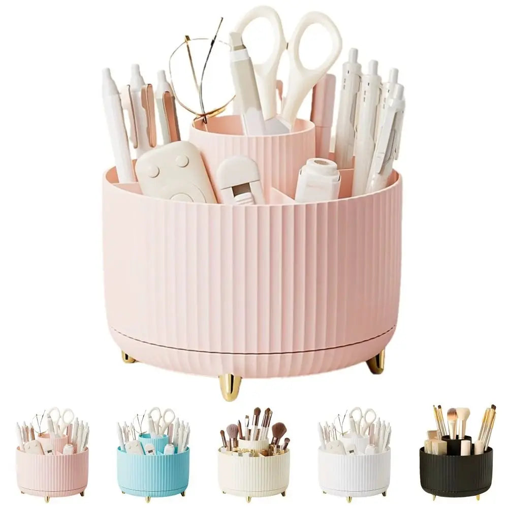 Rotating Make-up Brush Organiser 360° Multi Compartment Pen Holder Easy Access Storage Box
