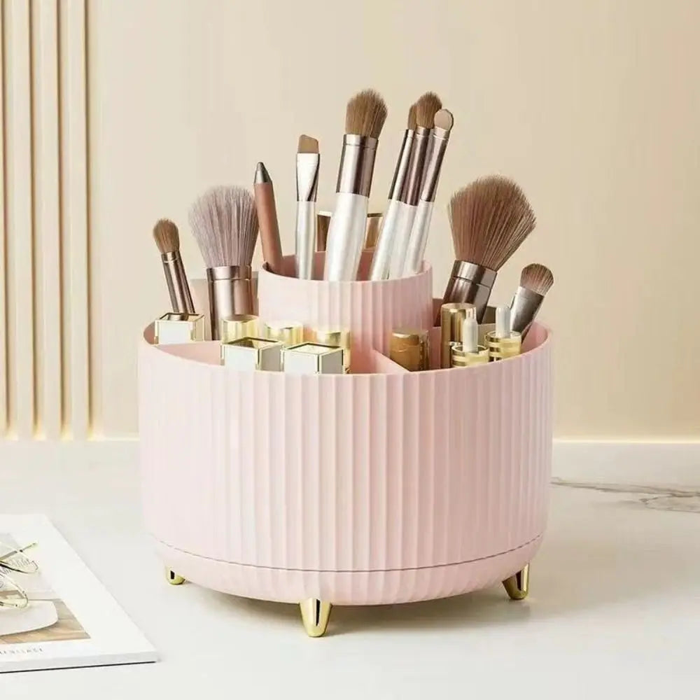 Rotating Make-up Brush Organiser 360° Multi Compartment Pen Holder Easy Access Storage Box