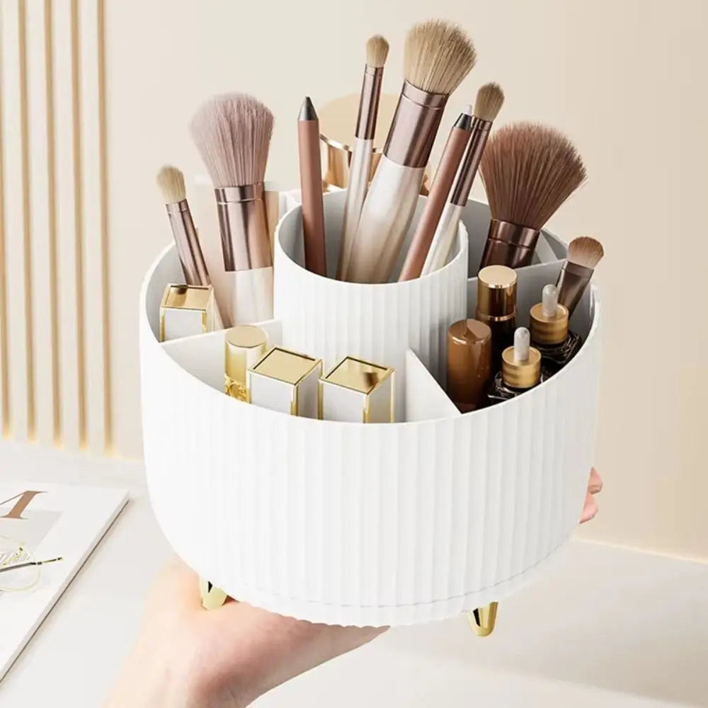Rotating Make-up Brush Organiser 360° Multi Compartment Pen Holder Easy Access Storage Box
