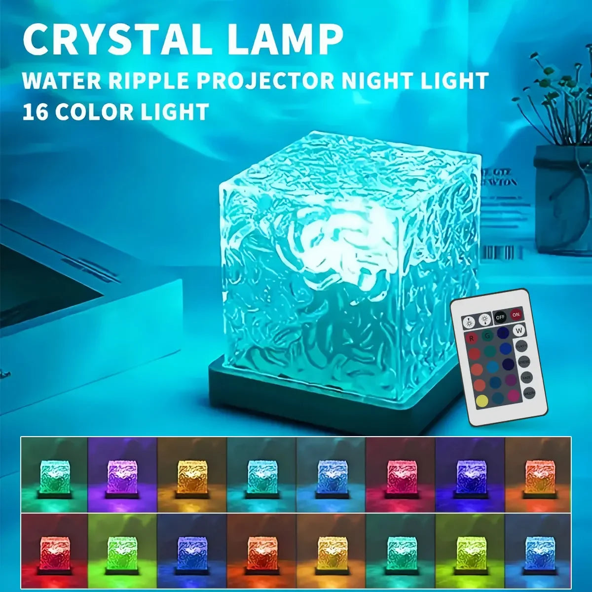 Water Ripple Projector in 3/16 Colors, Dynamic Rotating LED Night Light with Remote Dimming, and Romantic Ocean Decor Lamp for Family Bedrooms