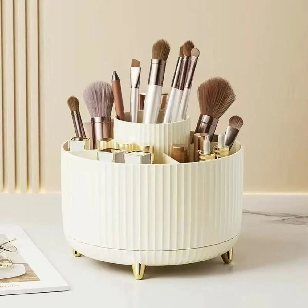 Rotating Make-up Brush Organiser 360° Multi Compartment Pen Holder Easy Access Storage Box