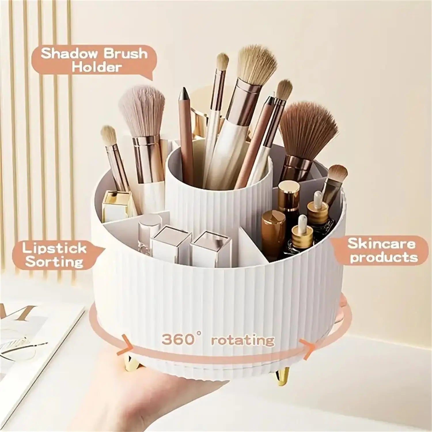 360° Rotating Makeup Organizer - Single Plastic Cosmetic Storage Unit with Five Compartments - Versatile Holder for Brushes